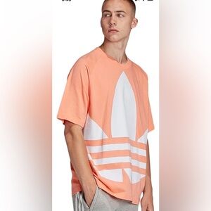 Adidas‎ Large T shirt 3 Stripes Big Logo Melon Peach Orange Short Sleeve Top L